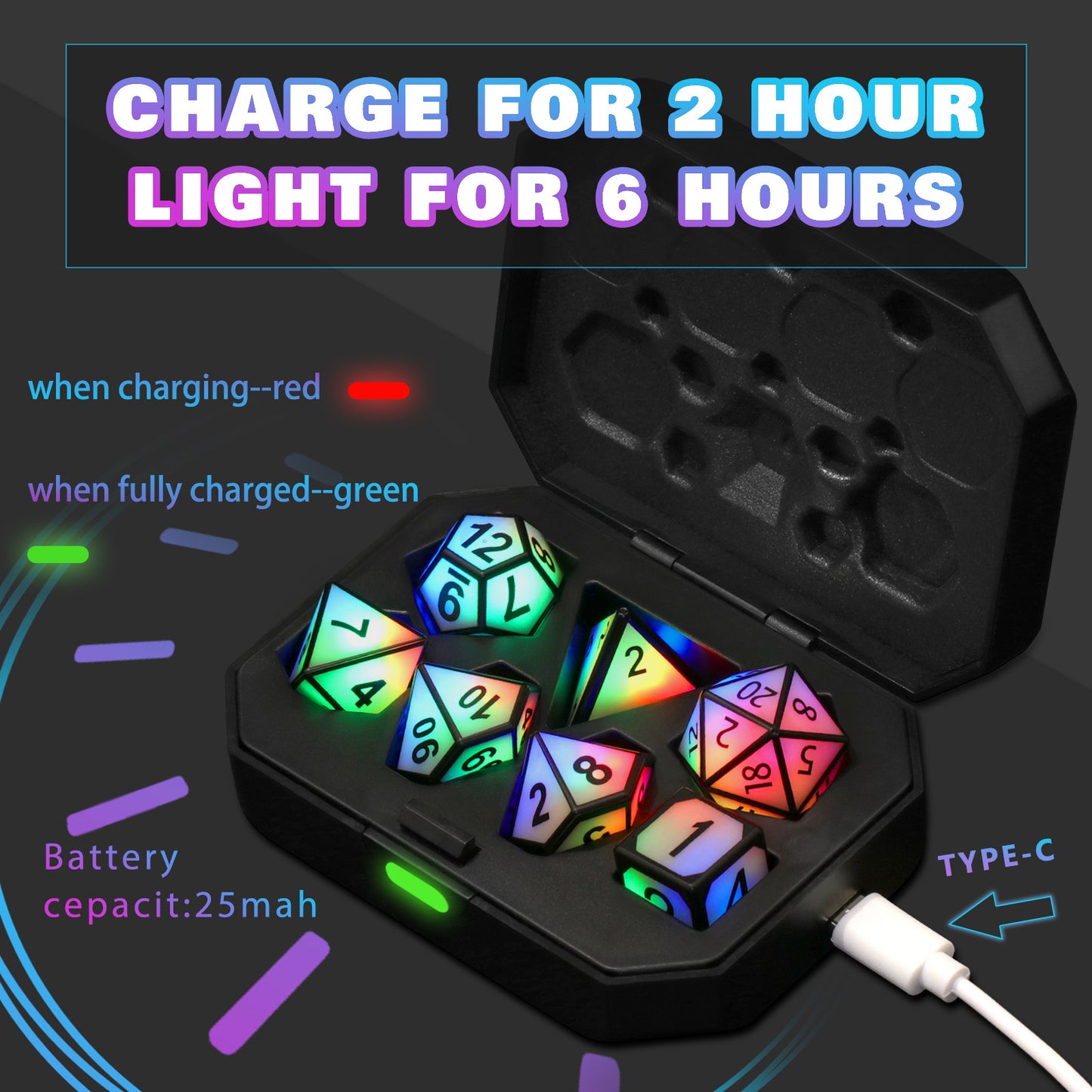 Rechargeable Glowing LED Dice