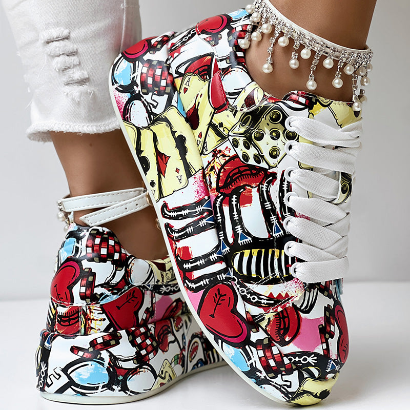 Women's Casual Round Toe Thick Sole Lace-Up Sneakers