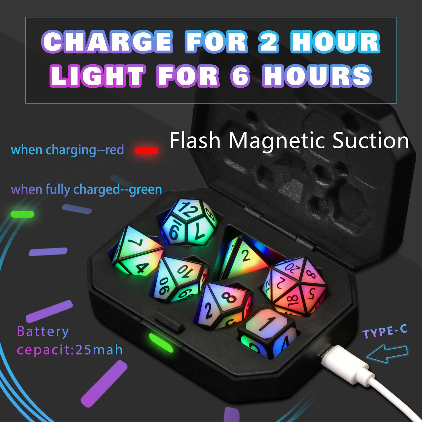 Rechargeable Glowing LED Dice