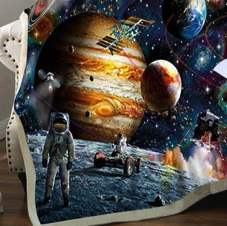 Outer Space Zodiac Astronaut Sherpa Fleece Blanket - Galaxy Starry, Sky Stars