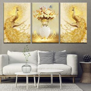 Gold Peacocks and Flowers Decorative Painting