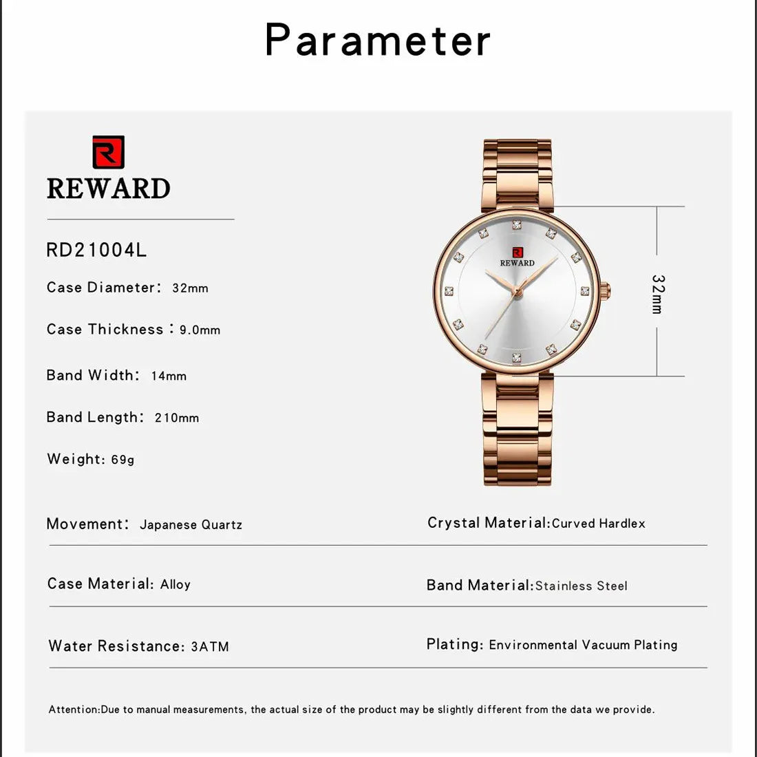 REWARD Fashion Steel Belt Quartz Diamond Women's Watch