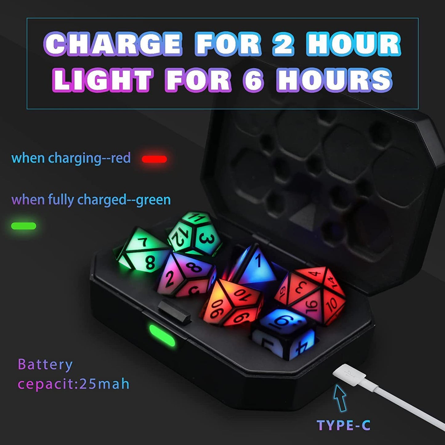 Rechargeable Glowing LED Dice