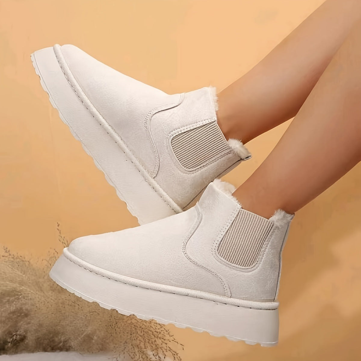 Warm Plush Ankle Boots for Women with Thick Soles and a Round Toe