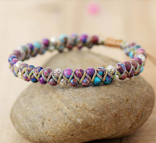 High end Natural Stone Bead Wrapped Bracelet L String Braided