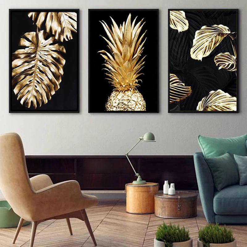 Abstract Golden Plant Leaf Modern Canvas Decoration
