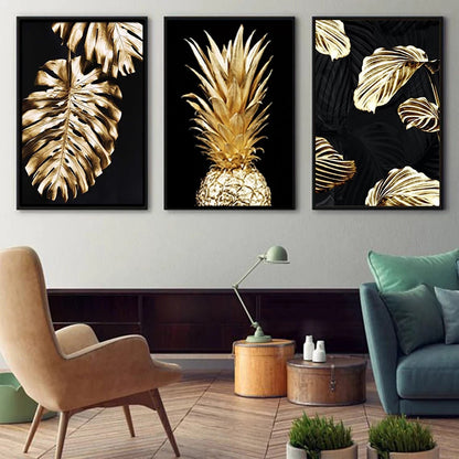 Abstract Golden Plant Leaf Modern Canvas Decoration