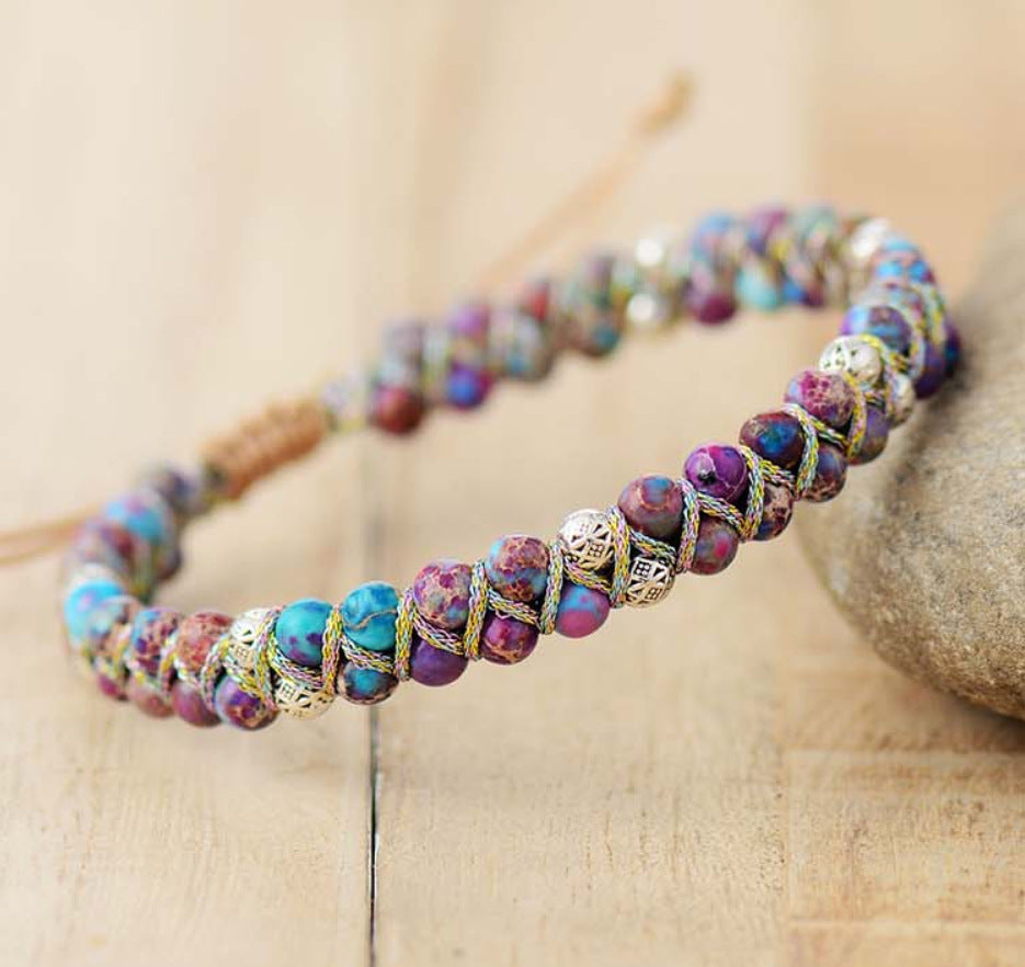 High end Natural Stone Bead Wrapped Bracelet L String Braided