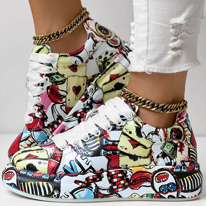 Women's Casual Round Toe Thick Sole Lace-Up Sneakers