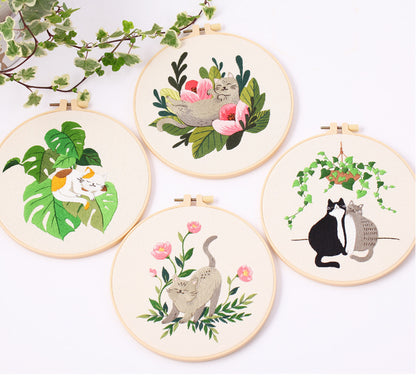 Cat Embroidery Pattern Diy Material Package Kit