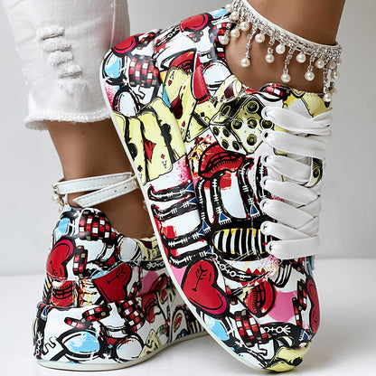 Women's Casual Round Toe Thick Sole Lace-Up Sneakers