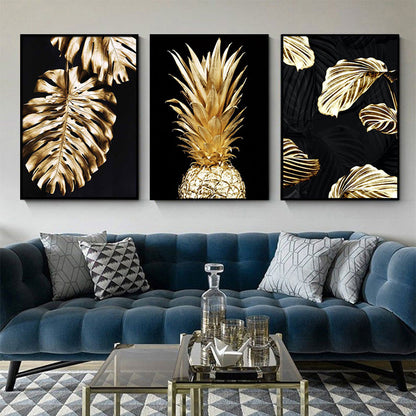 Abstract Golden Plant Leaf Modern Canvas Decoration