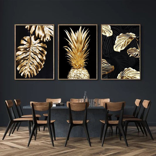 Abstract Golden Plant Leaf Modern Canvas Decoration