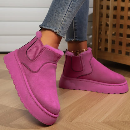 Warm Plush Ankle Boots for Women with Thick Soles and a Round Toe