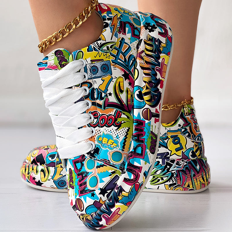 Women's Casual Round Toe Thick Sole Lace-Up Sneakers