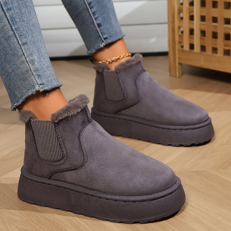 Warm Plush Ankle Boots for Women with Thick Soles and a Round Toe