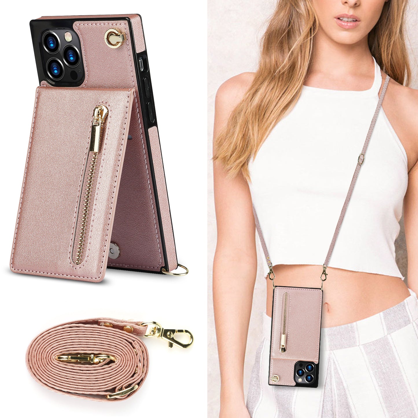 PU Leather Ladies Phone Case with Shoulder Strap