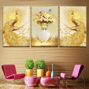 Gold Peacocks and Flowers Decorative Painting