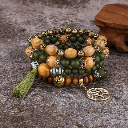 Boho Multilayer Stretch Bracelet with Tree of Life Pendant