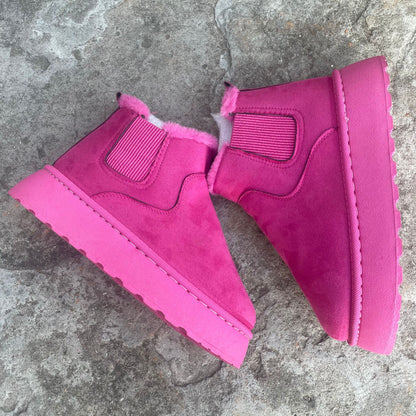 Warm Plush Ankle Boots for Women with Thick Soles and a Round Toe