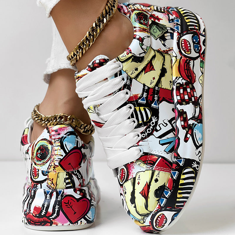 Women's Casual Round Toe Thick Sole Lace-Up Sneakers