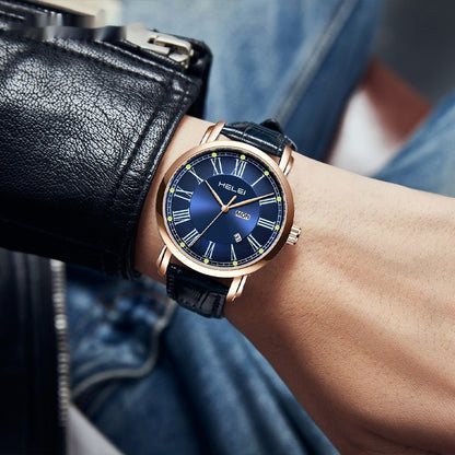 HELEI Business Leather Quartz Watch for Men