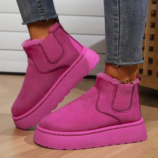 Warm Plush Ankle Boots for Women with Thick Soles and a Round Toe
