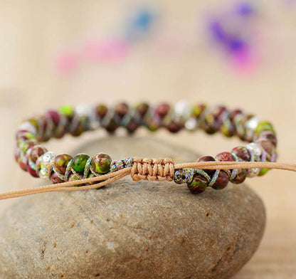 High end Natural Stone Bead Wrapped Bracelet L String Braided