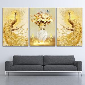 Gold Peacocks and Flowers Decorative Painting